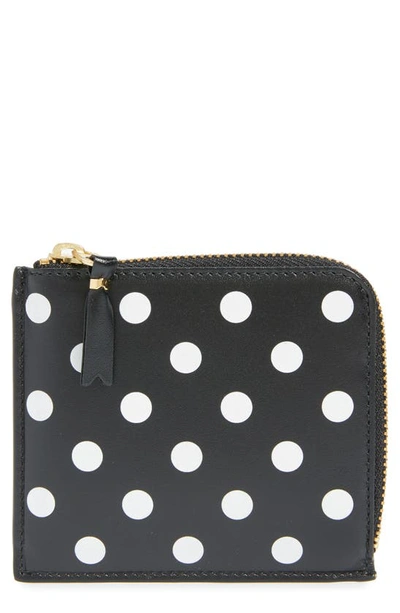 Shop Comme Des Garçons Dot Print Half Zip Leather Wallet In Black