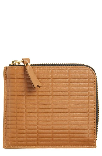 Shop Comme Des Garçons Brick Embossed Half Zip Wallet In Beige