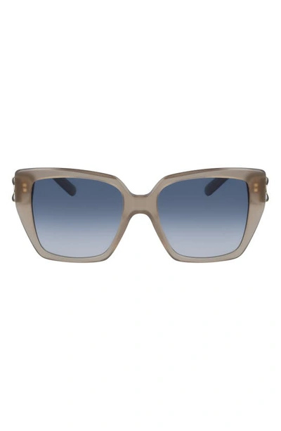 Shop Ferragamo Vara 55mm Square Sunglasses In Opaline Nude/ Gradient Blue