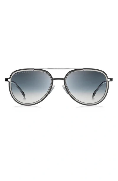Shop Hugo Boss 56mm Gradient Aviator Sunglasses In Black/ Ruthenium/ Blue