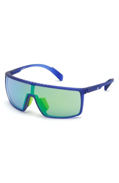 Shop Adidas Originals 135mm Shield Sports Sunglasses In Matte Blue/ Green Mirror