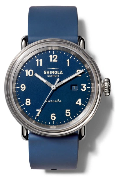 Shop Shinola Detrola The Daily Wear Silicone Strap Watch, 43mm In Midnight Blue/ Grey/ Silver