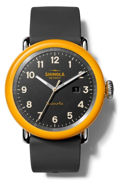 Shop Shinola Detrola No.2 Silicone Strap Watch, 43mm In Black/ Orange/ Silver