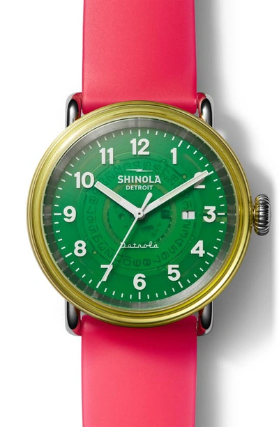 Shop Shinola Detrola The Gummy Worm Silicone Strap Watch, 43mm In Red/ Green/ Silver