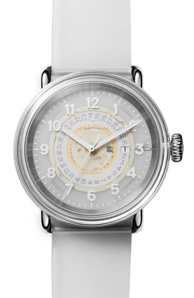 Shop Shinola Detrola The Middle Child Silicone Strap Watch, 43mm In White/ Silver