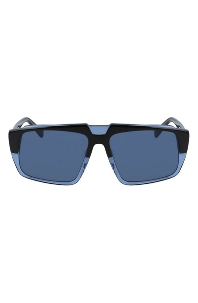 Shop Mcm 57mm Layered Rectangle Sunglasses In Blue Azure/ Blue