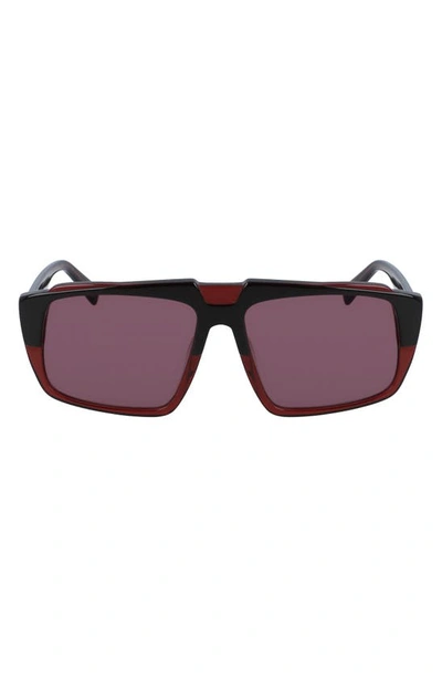 Shop Mcm 57mm Layered Rectangle Sunglasses In Black Wine/ Burgundy