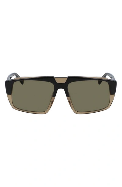 Shop Mcm 57mm Layered Rectangle Sunglasses In Grey Brown/ Khaki