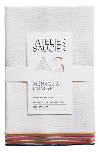 Atelier Saucier Menage A Quatre Set Of 4 Burlap Rainbow Reclaimed Napkins In Rainbow Burlap