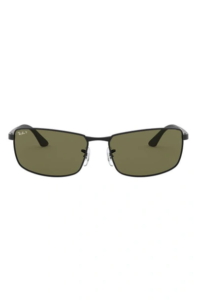 Ray Ban 61mm Polarized Rectangle Sunglasses In Black/ Green