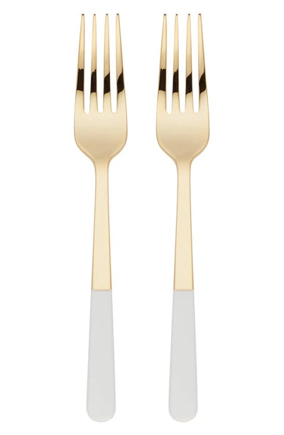 Shop Kate Spade With Love Set Of 2 Tasting Forks In Gold/ White