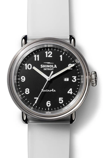 Shop Shinola Detrola The Mood Silicone Strap Watch, 43mm In Clear/ Mood/ Silver