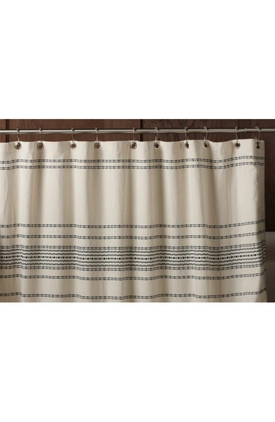 Shop Coyuchi Rippled Stripe Organic Cotton Shower Curtain In Ivory W/black