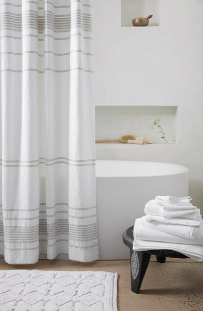 Shop Coyuchi Rippled Stripe Organic Cotton Shower Curtain In Alpine White W/pale Gray