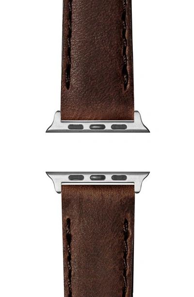 Shop Shinola Grizzly Leather 21mm Apple Watch® Watchband In Brown