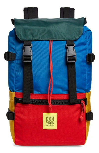 Shop Topo Designs Rover Backpack In Blue/ Red/ Forest