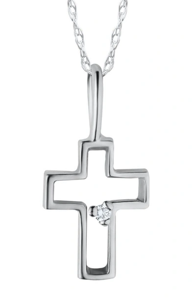 Shop Mignonette Diamond & 14k Gold Cross Pendant Necklace In White Gold