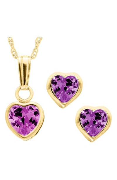 Mignonette 14k Gold Birthstone Necklace & Stud Earrings In February