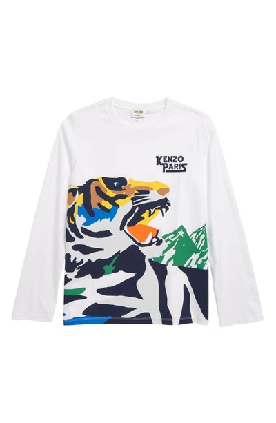 Shop Kenzo Tiger Long Sleeve Graphic Tee In Optic White