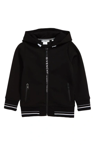 Shop Givenchy Logo Zip Cotton Blend Hoodie In 09b Black
