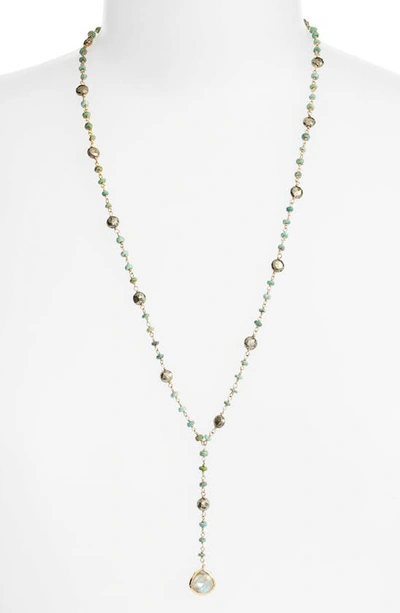 Shop Ela Rae Yaeli Satellite 24 Semiprecious Stone Y-necklace In Turquoise / Labradorite