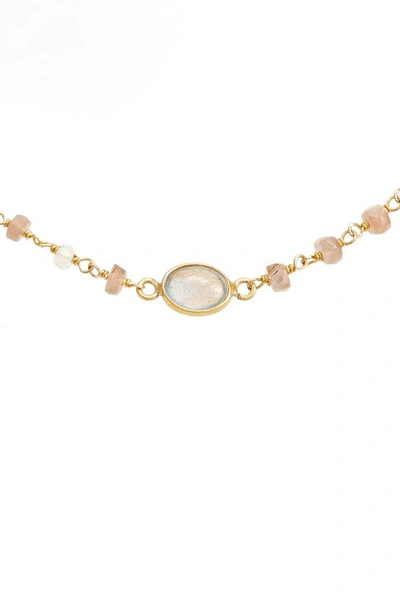 Shop Ela Rae Libi Semiprecious Stone Collar Necklace In Brown Moonstone / Labradorite