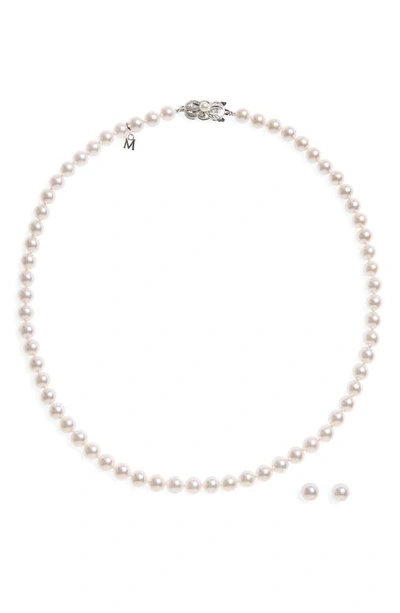 Shop Mikimoto Cultured Pearl Necklace & Stud Earrings Set In White Gold