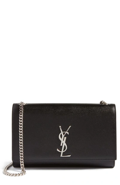 Shop Saint Laurent Medium Kate Leather Wallet On A Chain In Nero