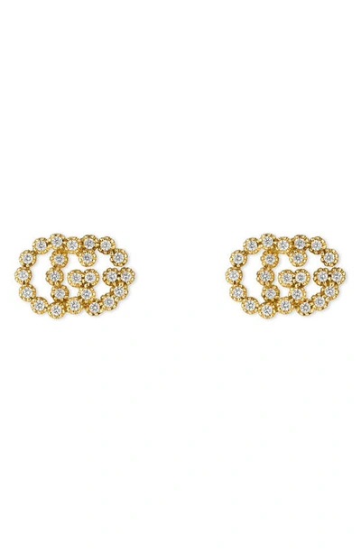 Shop Gucci Double-g Diamond Stud Earrings In Yellow Gold