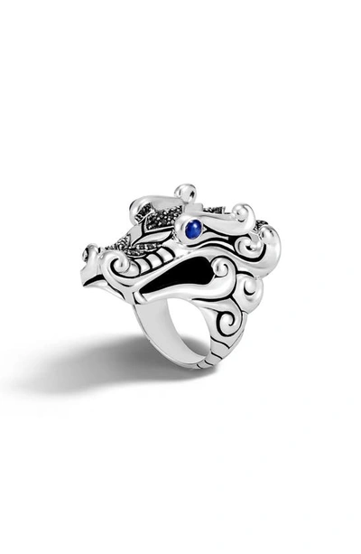 Shop John Hardy Legends Naga Ring In Silver/ Black/ Blue Sapphire
