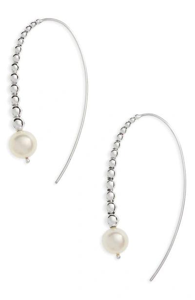 Shop Lagos Threader Pearl Earrings In Silver