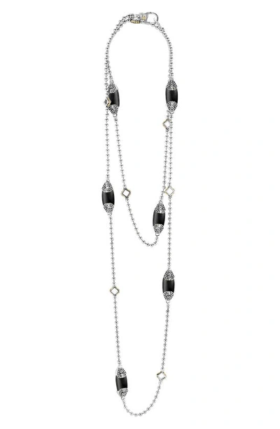 Shop Lagos 'caviar Color' Long Semiprecious Stone Station Necklace In Black Onyx