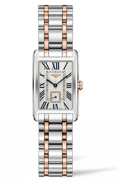 Shop Longines Dolcevita Bracelet Watch, 20.5mm X 32mm In Rose Gold/ Silver