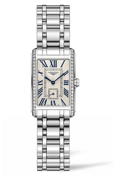 Shop Longines Dolcevita Diamond Bracelet Watch, 20.5mm X 32mm In Silver
