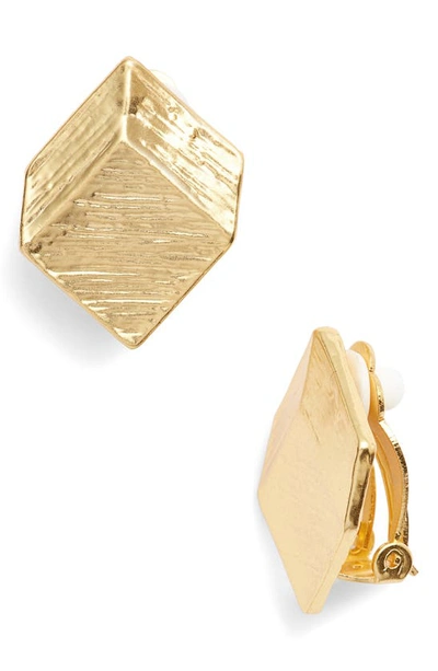 Shop Karine Sultan Brushed Square Clip-on Earrings In Gold