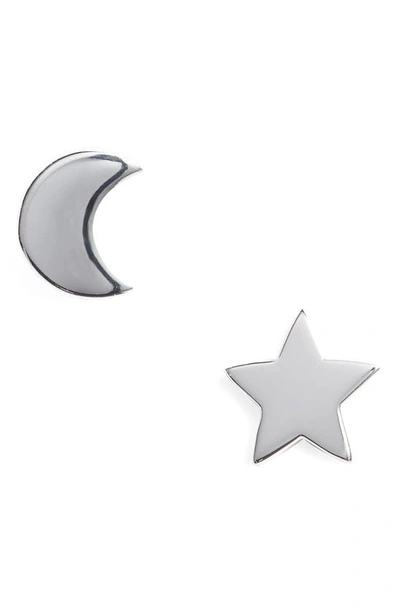 Shop Argento Vivo Moon & Star Stud Earrings In Silver