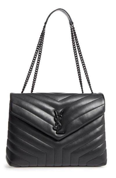 Shop Saint Laurent Medium Loulou Matelassé Leather Shoulder Bag In Noir