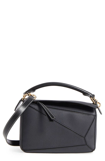 Shop Loewe Small Puzzle Leather Bag In Midnight Blue/ Black