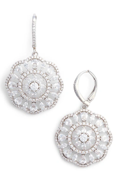 Shop Nina Sunburst Drop Earrings In Silver/ White Cz