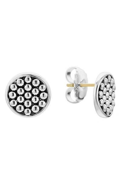 Shop Lagos Signature Caviar Button Omega Post Earrings In Silver