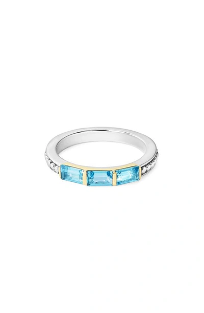 Shop Lagos Gemstone Baguette Stackable Ring In Silver/ 18k Gold/ Blue Topaz