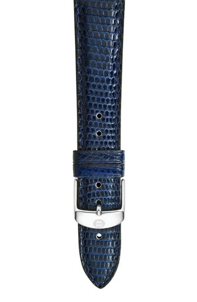 Shop Michele 16mm Lizardskin Watch Strap In Navy