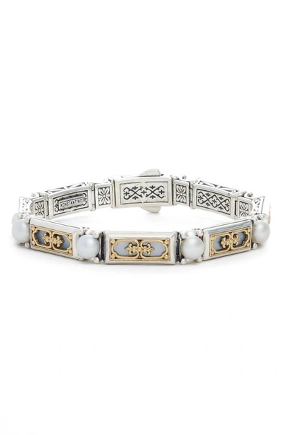 Shop Konstantino Etched Silver & Gold Link Bracelet With Genuine Pearl In Silver/ Gold/ White