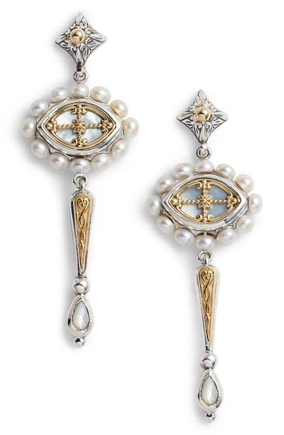 Shop Konstantino Etched Sterling Silver & Pearl Earrings In Silver/ Gold/ White