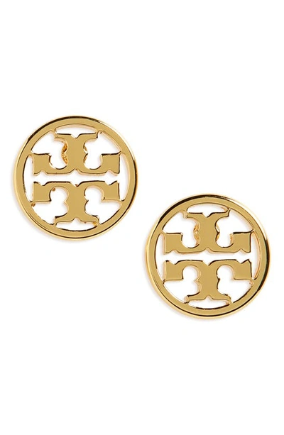 Shop Tory Burch Circle Logo Stud Earrings In Tory Gold