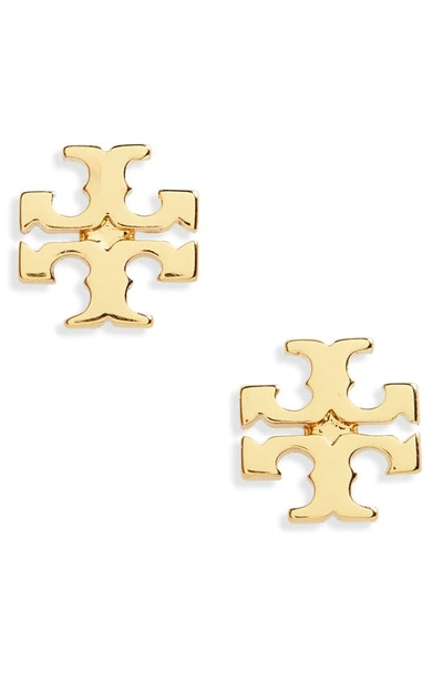 Shop Tory Burch Logo Stud Earrings In Tory Gold