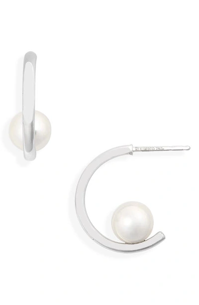 Shop Mikimoto Floating Pearl Mini Hoop Earring In White Gold