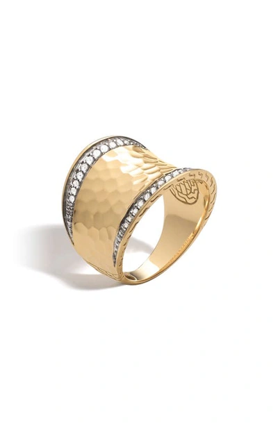 Shop John Hardy Hammered Saddle Ring With Diamonds In Gold/ Diamond