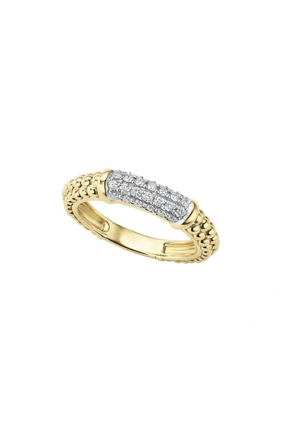 Lagos 3mm 18k Gold Caviar Stack Ring With White Diamonds In Gold