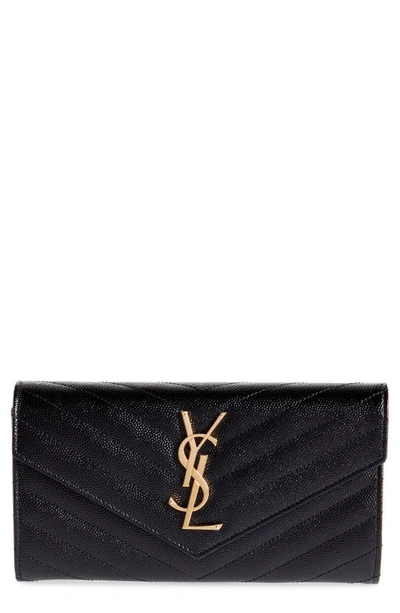 Saint Laurent Black Monogram Grain De Poudre Large Wallet In Nero
